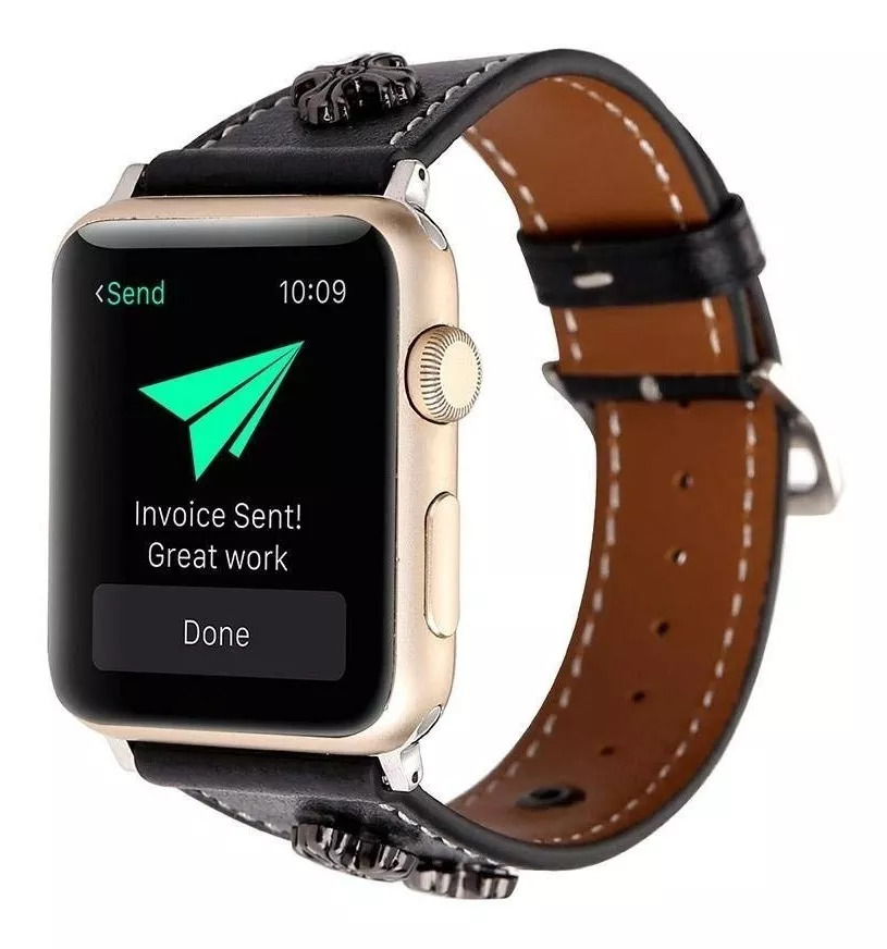 Pulseira De Couro Fashion Para Apple Watch 45mm 44mm 42mm Preta