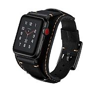 Pulseira De Couro Leotop Para Apple Watch 42/44mm Premium Preta