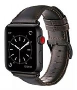 Pulseira De Couro Apple Watch 42mm/44mm Com Adaptadores Pretos