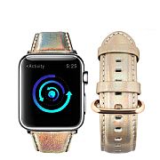 Pulseira Couro Apple Watch 42mm 44mm Cor E Fivela Dourada