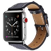 Pulseira De Couro Apple Watch 42mm 44mm Alligator Preta