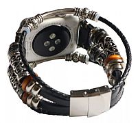 Pulseira Fashion De Couro E Pedradrias Para Apple Watch 45mm 44mm 42mm