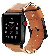 Pulseira De Couro Feita � M�o Para Apple Watch 45mm 44mm 42mm Marrom Claro