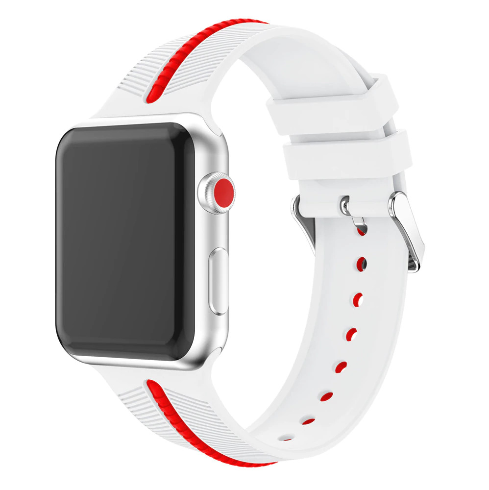 Pulseira Esportiva Para Apple Watch 42mm / 44mm Nike Branca Com Listra Vermelha