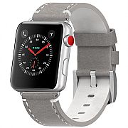 Pulseira De Couro Exclusiva Para Apple Watch 44mm 42mm Cinza