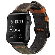 Pulseira Couro + Jeans Apple Watch 44mm 42mm Fivelas Pretas