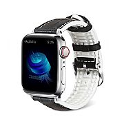 Pulseira Esportiva Apple Watch 45mm 44mm 42mm Couro E Silicone (Preta/Branca)