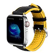 Pulseira Esportiva Apple Watch 45mm 44mm 42mm Couro E Silicone (Preta/Amarela)