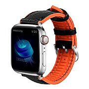 Pulseira Esportiva Apple Watch 45mm 44mm 42mm Couro E Silicone (Preta/Laranja)