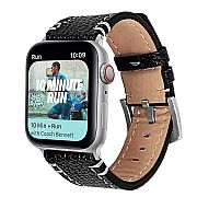 Pulseira Couro Genuino Para Apple Watch 45mm 44mm 42mm - Preta