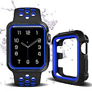 Capa + Pulseira Para Apple Watch 44mm Esporte Preto/azul