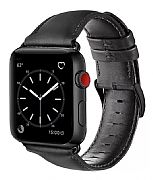 Pulseira Couro Apple Watch 44mm/42mm Com Adaptadores Pretos